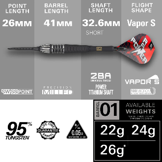 Phil Taylor Raw Power G11 Steel Tip Darts - 95% Tungsten