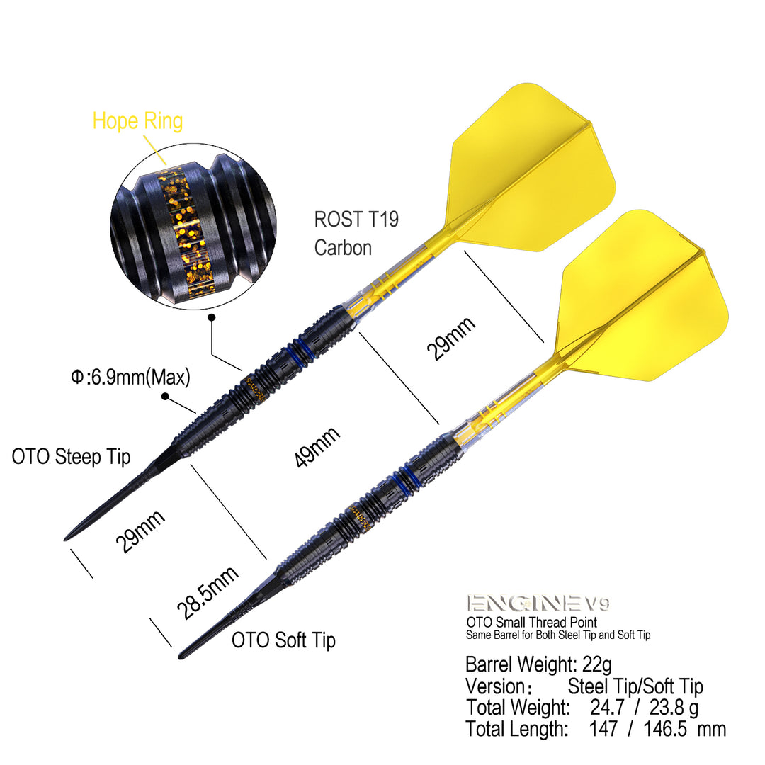 Engine v9 Steel / Soft Tip Darts - 90% Tungsten